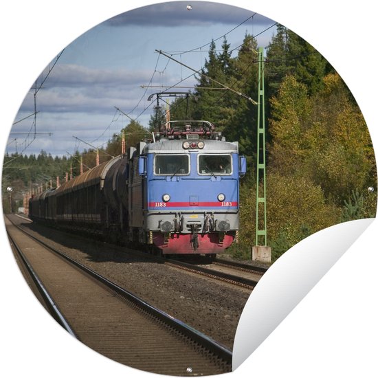 Tuincirkel Een trein op een spoorlijn - 60x60 cm - Ronde Tuinposter - Buiten