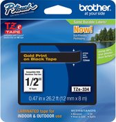 Brother Gloss Laminated Labelling Tape - 12mm, Gold/Black