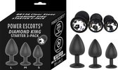 Power Escorts - Diamond King Starter 3-Pack - S, M & L -  Anaal plug set Trendy zwarte Silicone Plug Set met transparante steen - stoere Cadeau Box - BR136