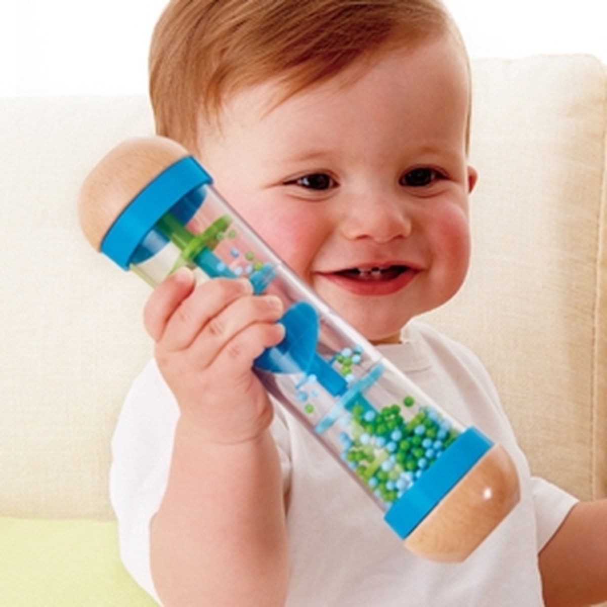 Hape Regenmaker Blauw - Houten Babyspeelgoed met Kalmerende Regengeluiden vanaf 0 Maanden — afbeelding 5