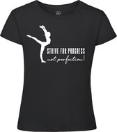 Sparkle&Dream - T-Shirt \'Strive for Progress\' Zwart - Maat 116 - voor Turnen en Gymnastiek