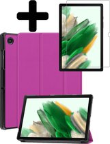 Samsung Galaxy Tab A8 Hoes Book Case Hoesje Met Screenprotector Bescherm Glas - Paars