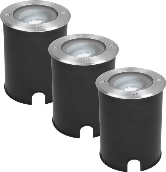 HOFTRONIC SMART HOFTRONIC Lilly - Set van 3 Kantelbare Grondspot Rond Ø120 - Overrijdbaar - IP67 waterdicht - 1-lichts - RVS - GU10 5 Watt 400 lumen - 3 jaar garantie