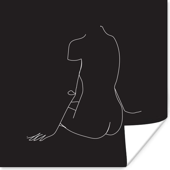 Poster Zwart - Wit - Line art - Vrouw - 30x30 cm