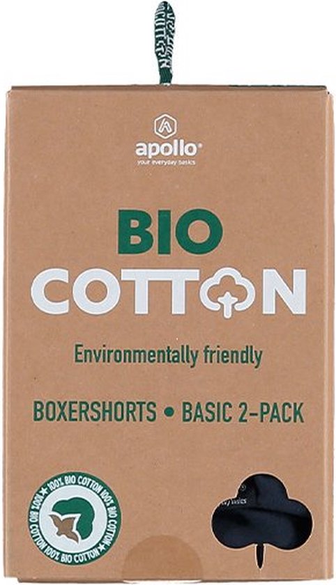 Apollo Boxers Short Homme Coton Bio Zwart 2 Pièces Taille Xxl