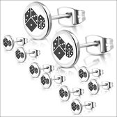 Aramat jewels ® - Ronde oorbellen dobbelstenen zwart zilverkleurig staal 8mm