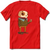 Casual skelet T-Shirt Grappig | Dieren halloween Kleding Kado Heren / Dames | Animal Skateboard Cadeau shirt - Rood - XL