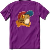 Hippe Kikker T-Shirt Grappig | Dieren reptielen Kleding Kado Heren / Dames | Animal Skateboard Cadeau shirt - Paars - L