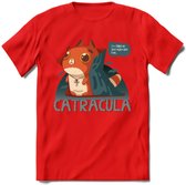 Graaf catracula T-Shirt Grappig | Dieren katten halloween Kleding Kado Heren / Dames | Animal Skateboard Cadeau shirt - Rood - XXL
