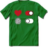 Hart Aan Brein Uit - Valentijn T-Shirt | Grappig Valentijnsdag Cadeautje voor Hem en Haar | Dames - Heren - Unisex | Kleding Cadeau | - Donker Groen - XXL