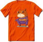 Casual kat T-Shirt Grappig | Dieren katten Kleding Kado Heren / Dames | Animal Skateboard Cadeau shirt - Oranje - XXL