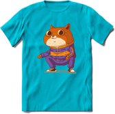 Casual kat T-Shirt Grappig | Dieren katten Kleding Kado Heren / Dames | Animal Skateboard Cadeau shirt - Blauw - 3XL