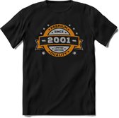 Premium Since 2001 T-Shirt | Goud - Zilver | Grappig Verjaardag Kleding Cadeau Shirt | Dames - Heren - Unisex Tshirt | - Zwart - M