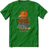 Casual vos T-Shirt Grappig | Dieren honden Kleding Kado Heren / Dames | Animal Skateboard Cadeau shirt - Donker Groen - 3XL