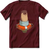 Casual zeehond T-Shirt Grappig | Dieren zeehonden Kleding Kado Heren / Dames | Animal Skateboard Cadeau shirt - Burgundy - L