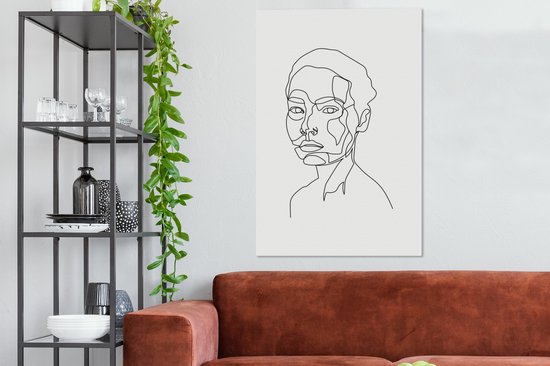 Canvas schilderij 80x120 cm - Wanddecoratie Vrouwen - Gezicht - Line art - Muurdecoratie woonkamer - Slaapkamer decoratie - Kamer accessoires - Schilderijen op canvas