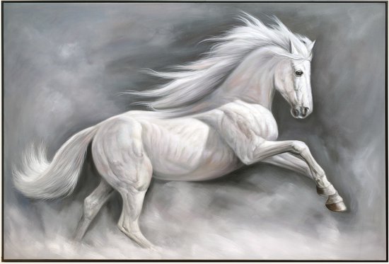 Fine Asianliving Olieverf Schilderij 100% Handgeschilderd 3D met Reliëf Effect en Zwarte Omlijsting 100x150cm Paard