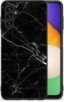 Transparant Hoesje Geschikt voor Samsung Galaxy A13 5G | Geschikt voor Samsung Galaxy A04s Smartphone Hoesje met Zwarte rand Marmer Zwart