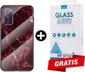Backcover Marmerlook Hoesje Samsung Galaxy S20 FE Rood - Gratis Screen Protector - Telefoonhoesje - Smartphonehoesje