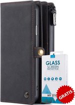 Lederen 2 in 1 Wallet Bookcase iPhone 7 Zwart - Gratis Screen Protector - Telefoonhoesje - Smartphonehoesje