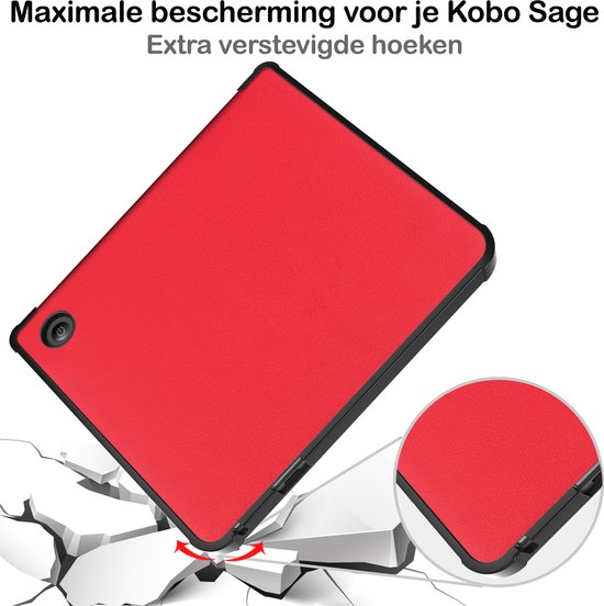 Hoesje Geschikt voor Kobo Sage Hoesje Luxe Bescherm Case Trifold - Hoes Geschikt voor Kobo Sage Hoes Book Cover - Rood van Hoesje  — afbeelding 4