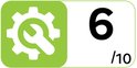 Groen pictogram met tandwiel en moersleutel, met een 6/10 score.