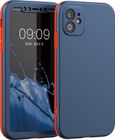 kwmobile hoesje compatibel met Apple iPhone 11 - 3-delige cover met extra bescherming - Smartphonehoesje in donkerblauw / oranje