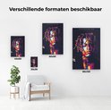 Verschillende formaten van een portret van XXXTentacion in abstracte, kleurrijke stijl.