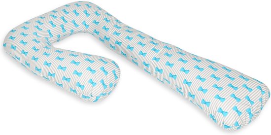 Voedingskussen - Zijslaapkussen - 235 cm - 100% katoen - grijs met strikjes