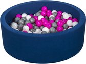 Ballenbad rond - blauw - 90x30 cm - met 200 wit, roze en grijze ballen
