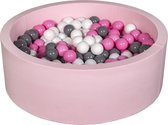 Ballenbad rond - roze - 90x30 cm - met 200 wit, lichtroze en grijze ballen