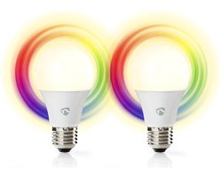 Nedis SmartLife Multicolour Lamp - E27 - 806 lm - 9 W - RGB / Warm tot Koel Wit - 2700 - 6500 K - Android / IOS - Peer - 2 Stuks