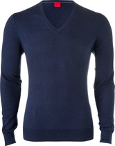 OLYMP Level 5 body fit trui wol met zijde - V-hals - marine blauw - Maat: L