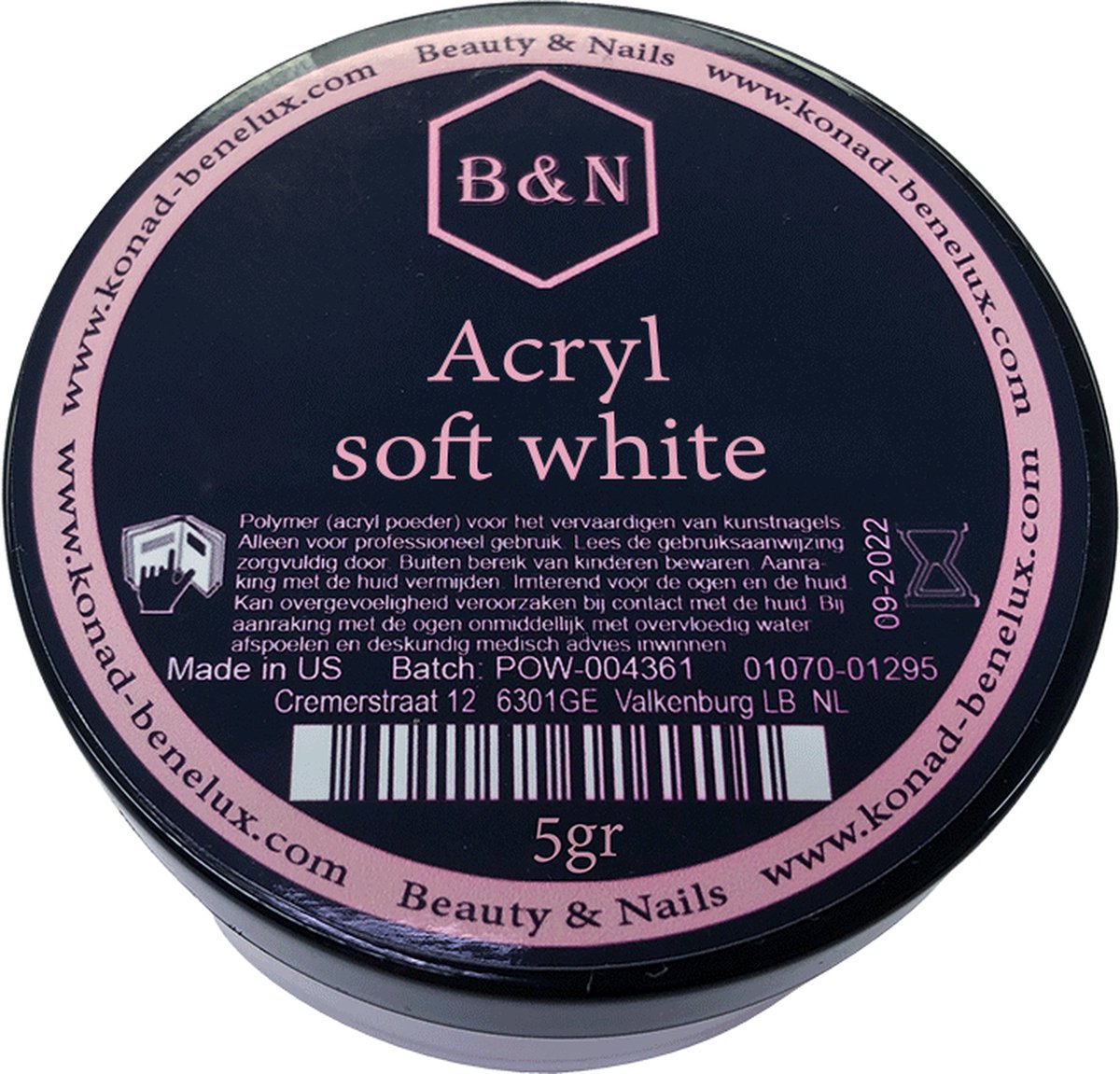 Acryl - soft white - 5 gr | B&N - acrylpoeder - VEGAN - acrylpoeder