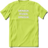 Drinken, pissen, opnieuw Bier T-Shirt | Unisex Kleding | Dames - Heren Feest shirt | Drank | Grappig Verjaardag Cadeau tekst | - Groen - L