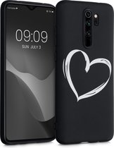 kwmobile telefoonhoesje compatibel met Xiaomi Redmi Note 8 Pro - Hoesje voor smartphone in wit / zwart - Brushed Hart design