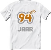 94 Jaar Feest T-Shirt | Goud - Zilver | Grappig Verjaardag Cadeau Shirt | Dames - Heren - Unisex | Tshirt Kleding Kado | - Wit - M