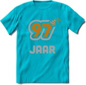 97 Jaar Feest T-Shirt | Goud - Zilver | Grappig Verjaardag Cadeau Shirt | Dames - Heren - Unisex | Tshirt Kleding Kado | - Blauw - XL