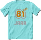 81 Jaar Feest T-Shirt | Goud - Zilver | Grappig Verjaardag Cadeau Shirt | Dames - Heren - Unisex | Tshirt Kleding Kado | - Licht Blauw - M