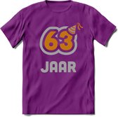 63 Jaar Feest T-Shirt | Goud - Zilver | Grappig Verjaardag Cadeau Shirt | Dames - Heren - Unisex | Tshirt Kleding Kado | - Paars - L