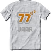 77 Jaar Feest T-Shirt | Goud - Zilver | Grappig Verjaardag Cadeau Shirt | Dames - Heren - Unisex | Tshirt Kleding Kado | - Licht Grijs - Gemaleerd - XL