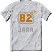 82 Jaar Feest T-Shirt | Goud - Zilver | Grappig Verjaardag Cadeau Shirt | Dames - Heren - Unisex | Tshirt Kleding Kado | - Licht Grijs - Gemaleerd - M