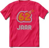 62 Jaar Feest T-Shirt | Goud - Zilver | Grappig Verjaardag Cadeau Shirt | Dames - Heren - Unisex | Tshirt Kleding Kado | - Roze - XL