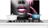 Spatscherm keuken 60x40 cm - Kookplaat achterwand Lippen - Roze - Zwart - Muurbeschermer - Spatwand fornuis - Hoogwaardig aluminium