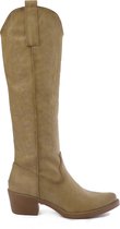 SmileFavorites® Dames Cowboylaarzen met Hak - Imitatieleer - Taupe Khaki - Maat 41