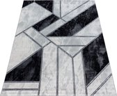 Modern Tapijt Met Tangram Design Zilver-Grijs-Zwart kleuren