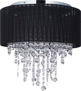 Relaxdays plafondlamp met kristallen - organza lampenkap - plafonnière - 39 x 40 cm -zwart