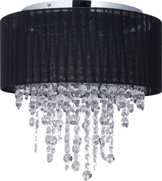 Verplicht wenkbrauw vertel het me Relaxdays plafondlamp met kristallen - organza lampenkap - plafonnière - 39  x 40 cm -zwart | bol.com