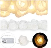 Relaxdays 1x rozen lichtsnoer - lichtslang wit - lichtketting - bloemen - LED verlichting