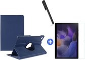 Samsung Galaxy Tab A8 Hoes 10.5 inch 2021 draaibare hoesje - Donker Blauw + tempered glass screenprotector + stulus pen